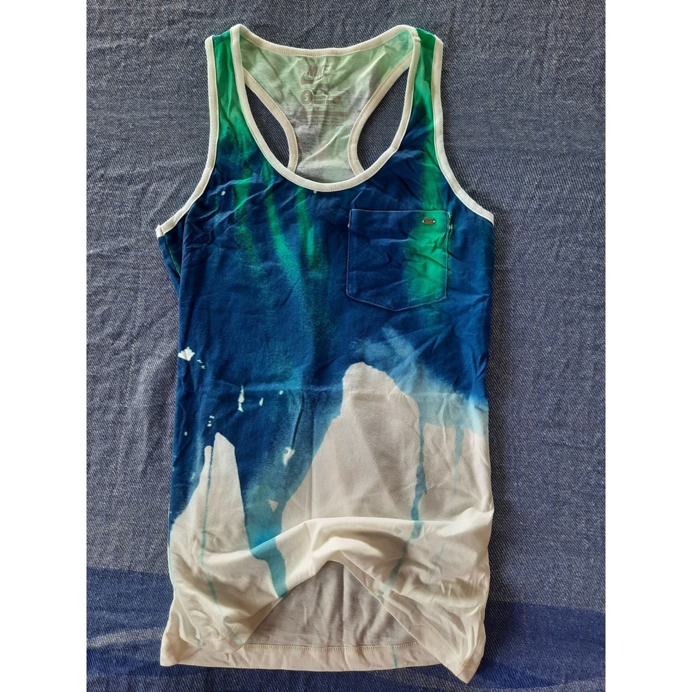 Nike Sportswear Mens Slim Fit Tie‎ Dye Drip Tank Top Blue Green White Small